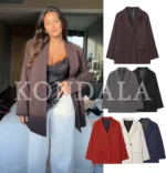 KONDALA Elegant Double Breasted Suit Women Trendy Commute Lapel Blazer Coat