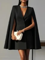 Women Fashion Commuter Solid Blazers Dress Office Double Breasted Waist Party Dress - Image 4