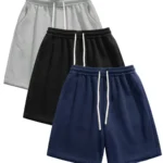 3-piece men's shorts, summer solid color drawstring waist regular comfortable breathable training pants