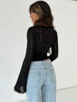 Summer Sexy Lace Women's T-shirt Club Party Tees New Streetwear Fashion Long Sleeves - Image 5