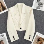 Black Cropped Blazers Woman Trend 2024 New All-match Notched Collar Crop Jacket - Image 4