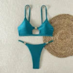 New Sexy Sheen High-Cut Bikini Set Shiny Swimwear for Women Push Up Triangle Top