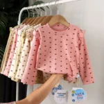 Kids Long Sleeved Undershirt Girls Cute Floral Dots T-shirt - Image 2