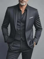 Elegant Men's Suit Sets- Slim Fit Tuxedo Set for Weddings & Formal Occasions, Black Suit - Image 2