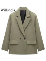 Willshela Women Fashion With Pockets Solid Double Breasted Blazer Vintage Long Sleeves - Image 3