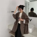Vintage Loose Women Solid Blazer Autumn Chic Double Breasted Female Long Sleeve Suit - Image 2