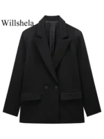 Willshela Women Fashion With Pockets Solid Double Breasted Blazer Vintage Long Sleeves - Image 4