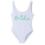 S-3XL Green Print Team Bride One-Piece Swimsuit Squad Women Swimwear - Image 3