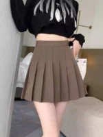Pleated Mini Skirt with Shorts Women's High Waist A-Line Skater Skort - Image 5