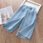 New Fashion Children Wide Leg Pants Summer Casual Thin Chiffon Cropped Trousers - Image 3