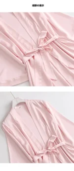 Women Wedding White Bride Robe Morning Gown 3/4 Sleeve Sleepwear Loose Nightgown - Image 6