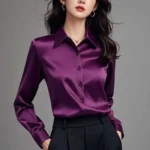 Elegant Silk Office Shirts Women Korean Fashion Y2k Clothes Slim Long Sleeve