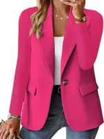 Women's Fashion Solid Button Suit Coat Lapel Long Sleeve Hatless Casual Coat/Jacket - Image 3