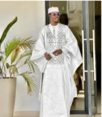 African Clothing For Men Traditional Bazin Riche Embroidery Design Top Long Sleeve 3 Piece Set - Image 5