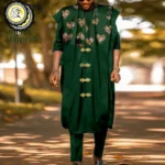 African Suit for Men Agbada Robe Dashiki Printed Shirts and Pants 3 Piece Set Kaftan Outfits