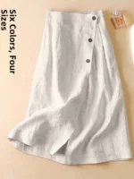 High-End Cotton Linen A-Line Midi Skirt Women's plus Size Loose Slimming Casual Artistic Style