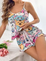 Cute Cat Print Camisole And Shorts Sleepwear Pajama Set For Women - Image 4