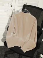 Spring and Autumn Plus-Size Long-Sleeved Satin Shirt, Round Neck with Pleated Draped Collar - Image 3