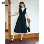 OLrain Elegant Fashion Black Dresses 2026 French Style Office Wear Long Sleeve