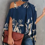 Casual Loose Women's Blouse Fashion Batwing Sleeve Print O-neck Shirts