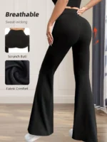 Women's spring and summer high waisted tight fitting flared pants, slim leg long black pants - Image 2