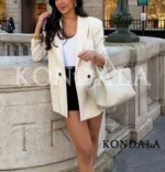KONDALA Elegant Double Breasted Suit Women Trendy Commute Lapel Blazer Coat - Image 5