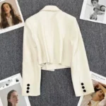 Black Cropped Blazers Woman Trend 2024 New All-match Notched Collar Crop Jacket - Image 5