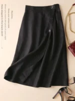 High-End Cotton Linen A-Line Midi Skirt Women's plus Size Loose Slimming Casual Artistic Style - Image 4