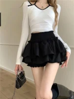Mini Skirt Cute Sexy Balletcore Elastic High Waist Ball Gown Ruffle Patchwork Lolita Skirt Short - Image 2
