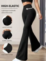 Women's spring and summer high waisted tight fitting flared pants, slim leg long black pants