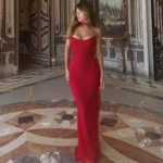 Suninheart Elegant Women 2 Piece Dress Set 2024 Strapless Bodycon Crop Top gown - Image 2