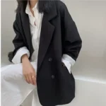 Vintage Loose Women Solid Blazer Autumn Chic Double Breasted Female Long Sleeve Suit - Image 4