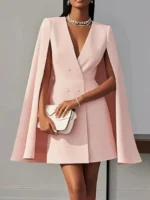 Women Fashion Commuter Solid Blazers Dress Office Double Breasted Waist Party Dress - Image 6