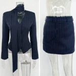 Tuularose 3 Piece Dress Set Women Elegant V-Neck Striped Ribbon - Image 5