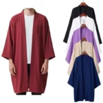 Men's Casual Solid Color Open Front Kimono Shirt Japanese Style Loose Long Black