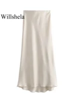 Willshela 2024 Black Satin Skirt Woman High Waist Elegant Long Skirts For Women - Image 5