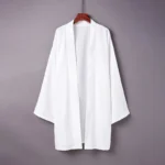 Men's Casual Solid Color Open Front Kimono Shirt Japanese Style Loose Long Black - Image 2