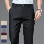 Male Pants Stretch Solid Black Smart Casual Men's Trousers Office Quick Dry Suit Pants