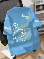 Summer men's round neck breathable T-shirt with cartoon bear print pattern - Image 5