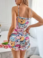 Cute Cat Print Camisole And Shorts Sleepwear Pajama Set For Women - Image 2