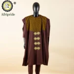 African Suit for Men Agbada Robe Dashiki Printed Shirts and Pants 3 Piece Set Kaftan Outfits - Image 2