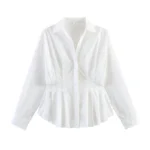 New Women's Cinched Waist Long Sleeve Elegant Everyday & Office Wear Shirt - Image 4