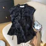 Retro Thin Shirt New Chinese Style Cheongsam Top Black Jacquard Short Sleeve T-shirt