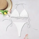 2025 New Women's Solid-color Separate Beach Wear Sexy Halter Three-point - Image 2