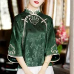 Chinese Ethnic Style Embroidery Women's Shirt Imitation Silk Buckle Tang Costume - Image 2
