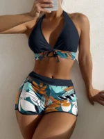 Halter Bikini Set Short Swimsuit Women High Waist Swimwear Female