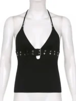 y2k Bandage Crop Top Black Backless Top Lace Up Cute Party Beach Summer Sweats - Image 6