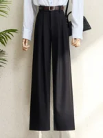 Burgundy Suits Pants for Women Office Lady Elegant High Waist Wide Leg Fashion - Image 4