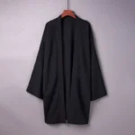 Men's Casual Solid Color Open Front Kimono Shirt Japanese Style Loose Long Black - Image 3