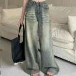 Y2K Loose Straight Leg Jeans Women Trousers Baggy Wide Fit Casual High Waist Retro - Image 4